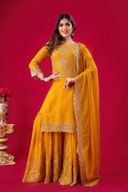 Mustard Yellow Embroidered Sharara Suit for Women Festive