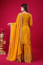 Mustard Yellow Embroidered Sharara Suit for Women Festive