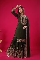 Elegant Dark Green Embroidered Sharara Suit for Wedding and Festive Wear
