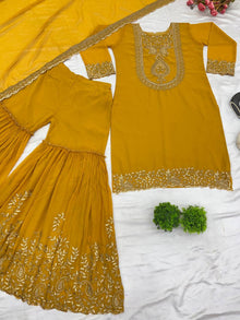 Mustard Yellow Embroidered Sharara Suit for Women Festive