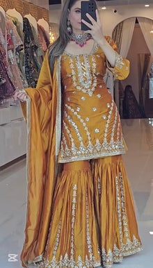 Mustard Yellow Sharara Suit with Heavy Embroidery for Festive and Wedding Wear