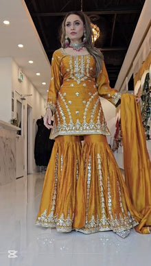 Mustard Yellow Sharara Suit with Heavy Embroidery for Festive and Wedding Wear