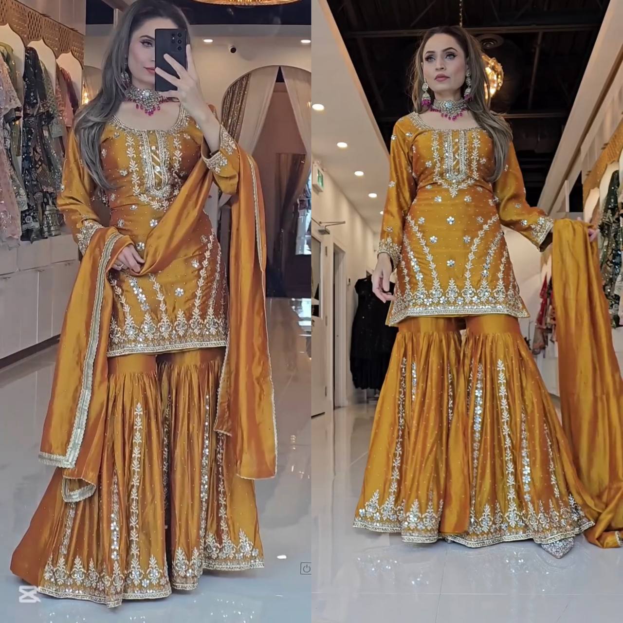Mustard Yellow Sharara Suit with Heavy Embroidery for Festive and Wedding Wear