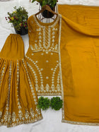 Mustard Yellow Sharara Suit with Heavy Embroidery for Festive and Wedding Wear
