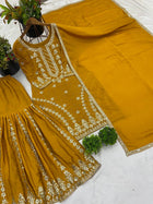 Mustard Yellow Sharara Suit with Heavy Embroidery for Festive and Wedding Wear