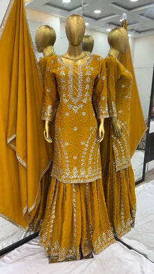 Mustard Yellow Sharara Suit with Heavy Embroidery for Festive and Wedding Wear