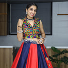 Navy Blue and Red Traditional Lehenga Choli with Kutchi Embroidered Blouse for Garba and Navratri