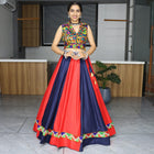 Navy Blue and Red Traditional Lehenga Choli with Kutchi Embroidered Blouse for Garba and Navratri