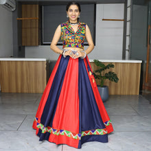 Navy Blue and Red Traditional Lehenga Choli with Kutchi Embroidered Blouse for Garba and Navratri