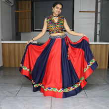 Navy Blue and Red Traditional Lehenga Choli with Kutchi Embroidered Blouse for Garba and Navratri