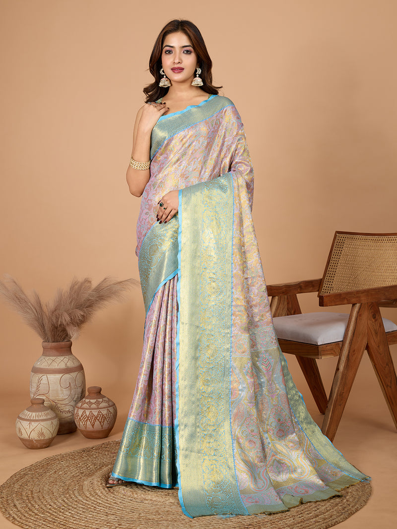 Pastel Green & Pink Banarasi Silk Saree Elegant Festive & Wedding Wear
