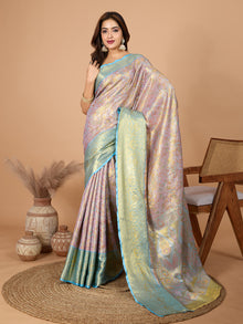 Pastel Green & Pink Banarasi Silk Saree Elegant Festive & Wedding Wear