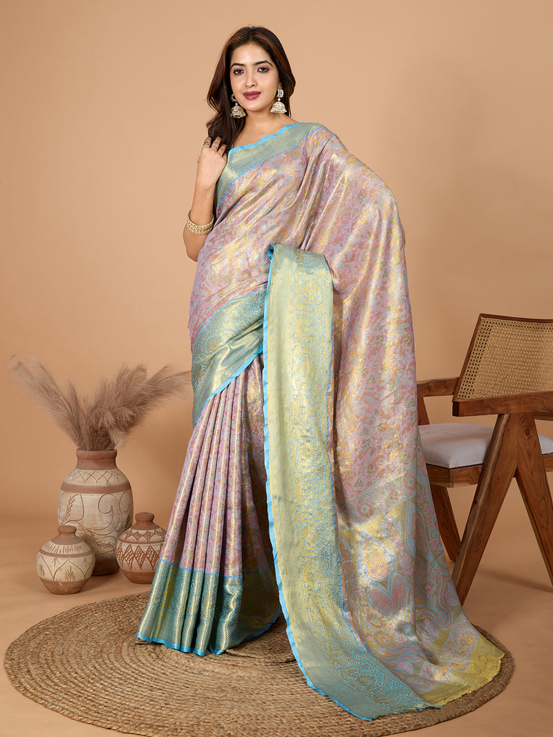Pastel Green & Pink Banarasi Silk Saree Elegant Festive & Wedding Wear