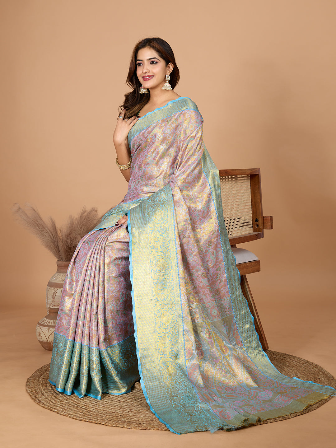 Pastel Green & Pink Banarasi Silk Saree Elegant Festive & Wedding Wear