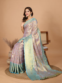 Pastel Green & Pink Banarasi Silk Saree Elegant Festive & Wedding Wear