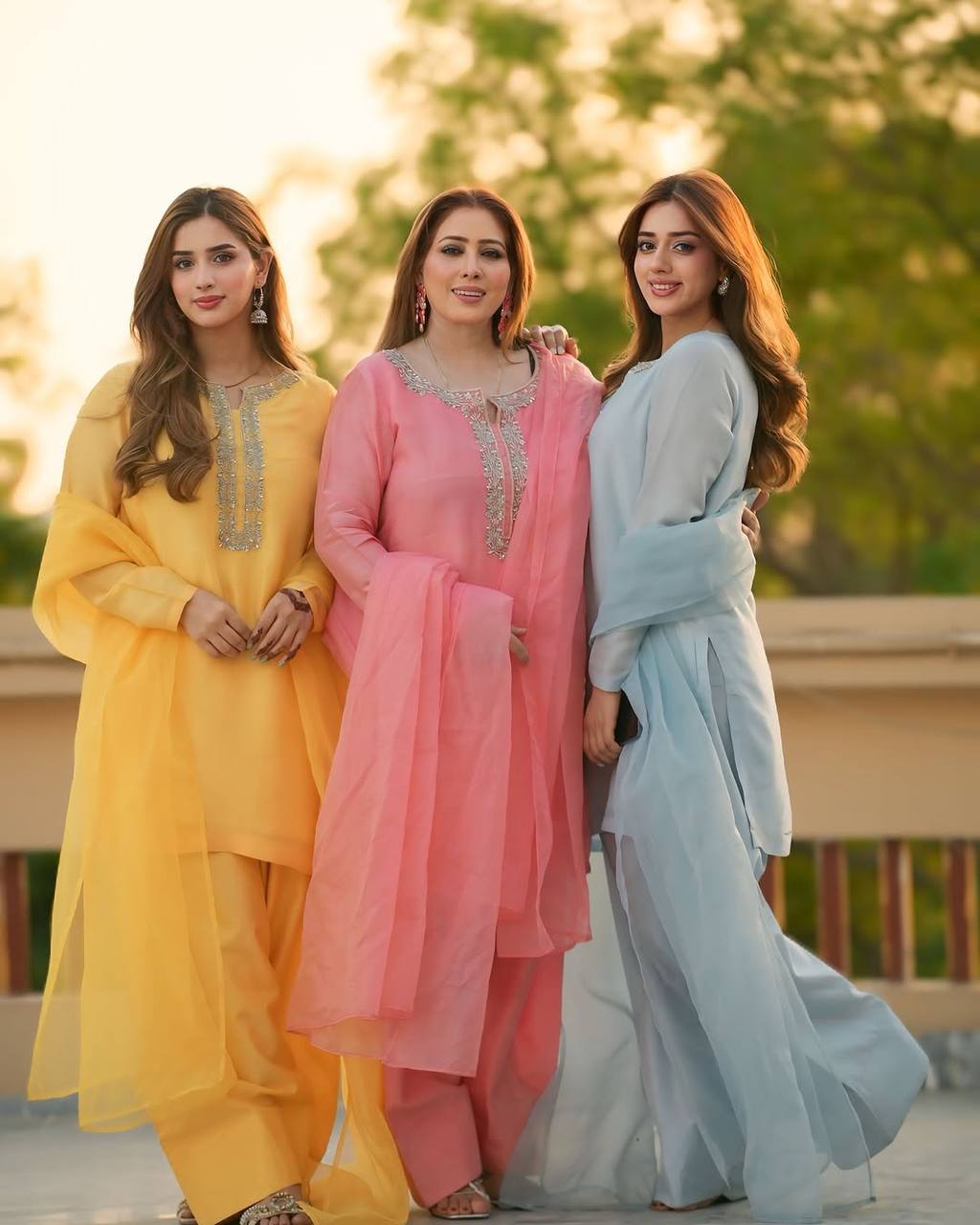 Pastel Salwar Suit Trio Yellow, Peach Pink & Sky Blue Ethnic Sets for Women 3 in 1 Combo