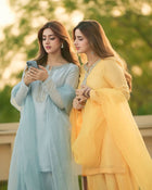Pastel Salwar Suit Trio Yellow, Peach Pink & Sky Blue Ethnic Sets for Women 3 in 1 Combo