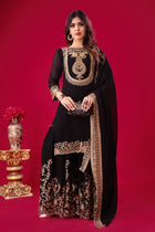 Stunning Black Embroidered Sharara Suit for Party Festive Wear