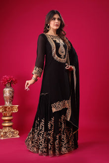 Stunning Black Embroidered Sharara Suit for Party Festive Wear