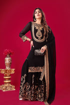Stunning Black Embroidered Sharara Suit for Party Festive Wear