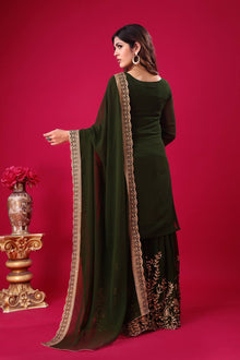Elegant Dark Green Embroidered Sharara Suit for Wedding and Festive Wear