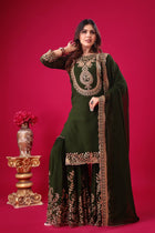 Elegant Dark Green Embroidered Sharara Suit for Wedding and Festive Wear
