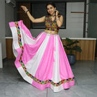 Pink and White Navratri Lehenga Choli with Kutchi Embroidered Blouse for Garba