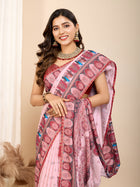 Pink Digital Print Saree with Maroon Ethnic Border Traditional & Festive Wear