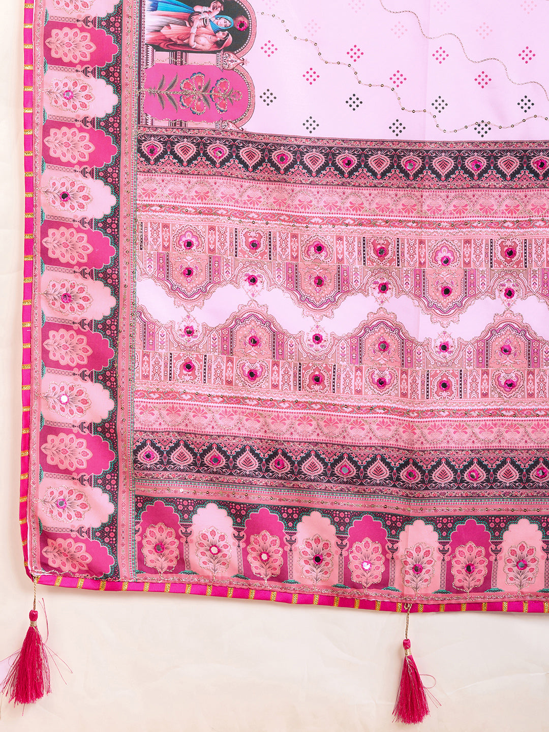 Pink Digital Print Saree with Maroon Ethnic Border Traditional & Festive Wear