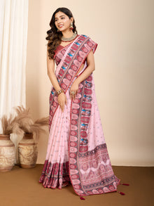 Pink Digital Print Saree with Maroon Ethnic Border Traditional & Festive Wear