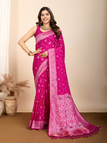 Pure Pink Silk Saree with Mina Kari Weaving and Rich Pallu  Festive Wear