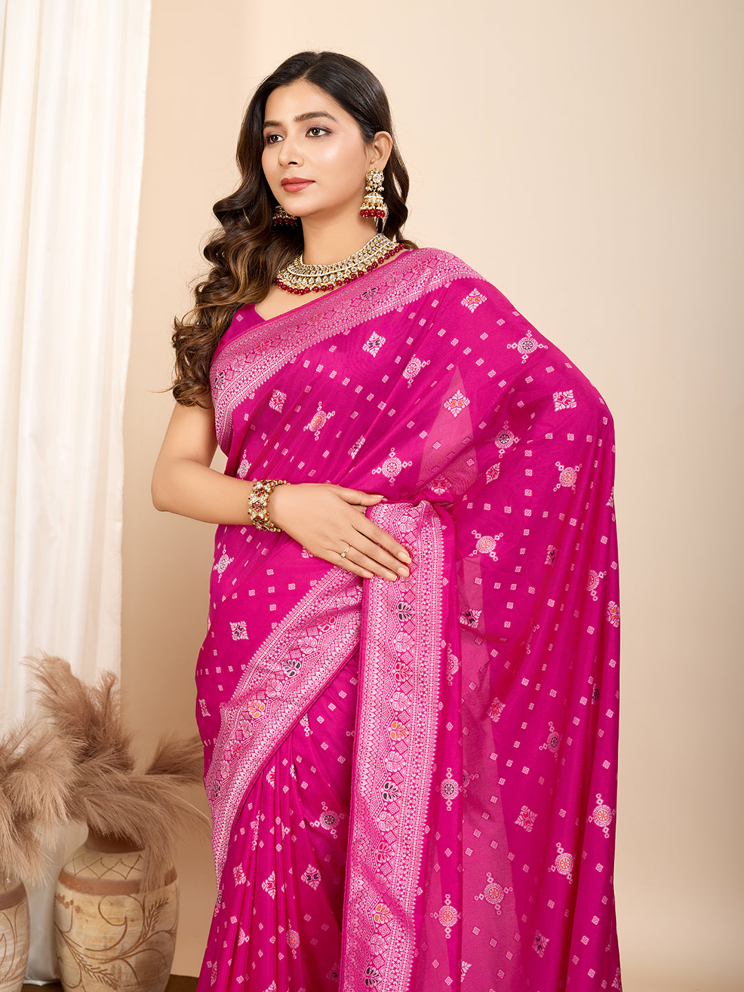 Pure Pink Silk Saree with Mina Kari Weaving and Rich Pallu  Festive Wear