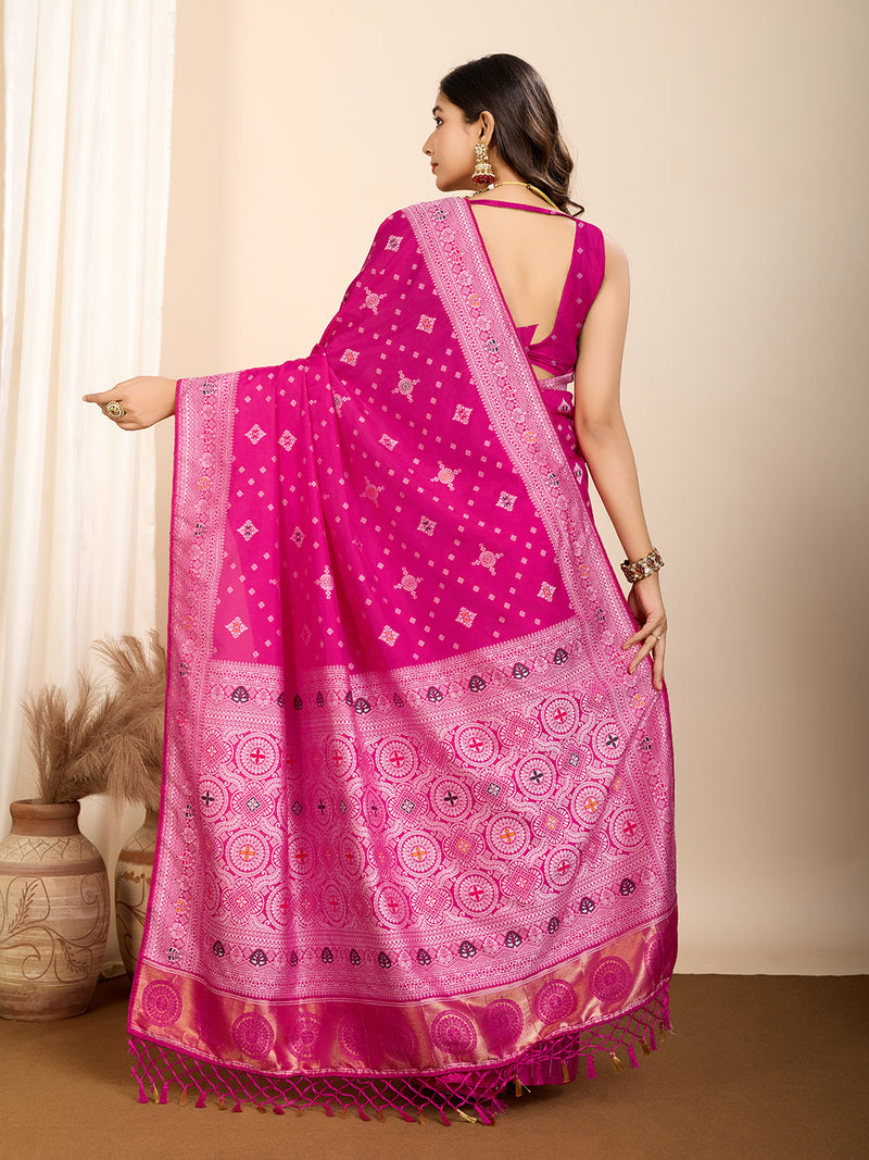 Pure Pink Silk Saree with Mina Kari Weaving and Rich Pallu  Festive Wear