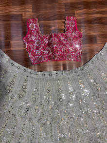 Pink-Silver Premium Georgette Lehenga with Wiring Work and 8.3 Mtr Flair  Fully Stitched