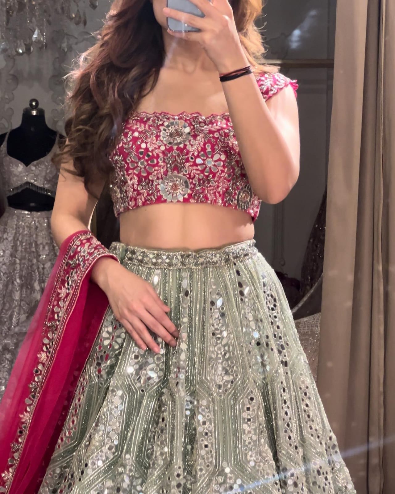 Pink-Silver Premium Georgette Lehenga with Wiring Work and 8.3 Mtr Flair  Fully Stitched