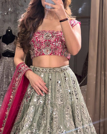 Pink-Silver Premium Georgette Lehenga with Wiring Work and 8.3 Mtr Flair  Fully Stitched