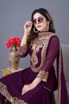 Plum Purple Embroidered Sharara Suit for Women Festive Wedding Wear Ensemble