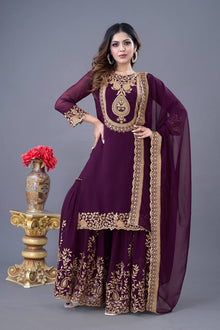 Plum Purple Embroidered Sharara Suit for Women Festive Wedding Wear Ensemble