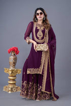 Plum Purple Embroidered Sharara Suit for Women Festive Wedding Wear Ensemble