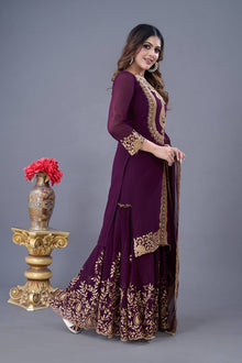 Plum Purple Embroidered Sharara Suit for Women Festive Wedding Wear Ensemble
