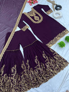 Plum Purple Embroidered Sharara Suit for Women Festive Wedding Wear Ensemble