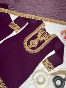 Plum Purple Embroidered Sharara Suit for Women Festive Wedding Wear Ensemble