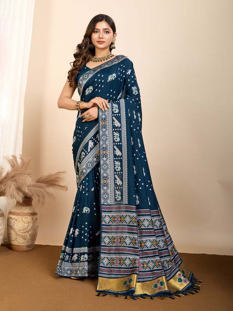 Pure Blue Silk Saree with Meena Kari Weaving  Rich Pallu  Festive  Wedding Special