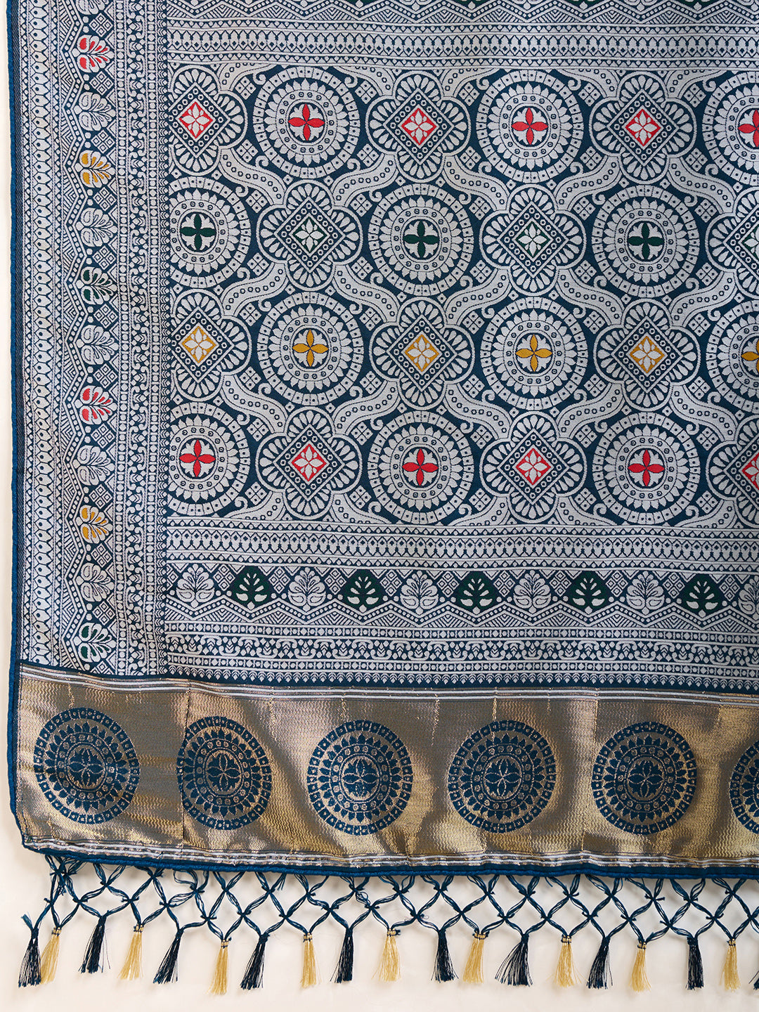 Graceful pure blue silk saree with traditional Mina Kari weaving and rich zari pallu