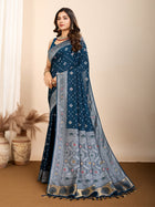 Graceful pure blue silk saree with traditional Mina Kari weaving and rich zari pallu