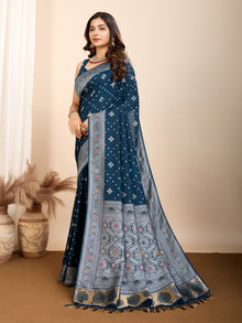 Graceful pure blue silk saree with traditional Mina Kari weaving and rich zari pallu