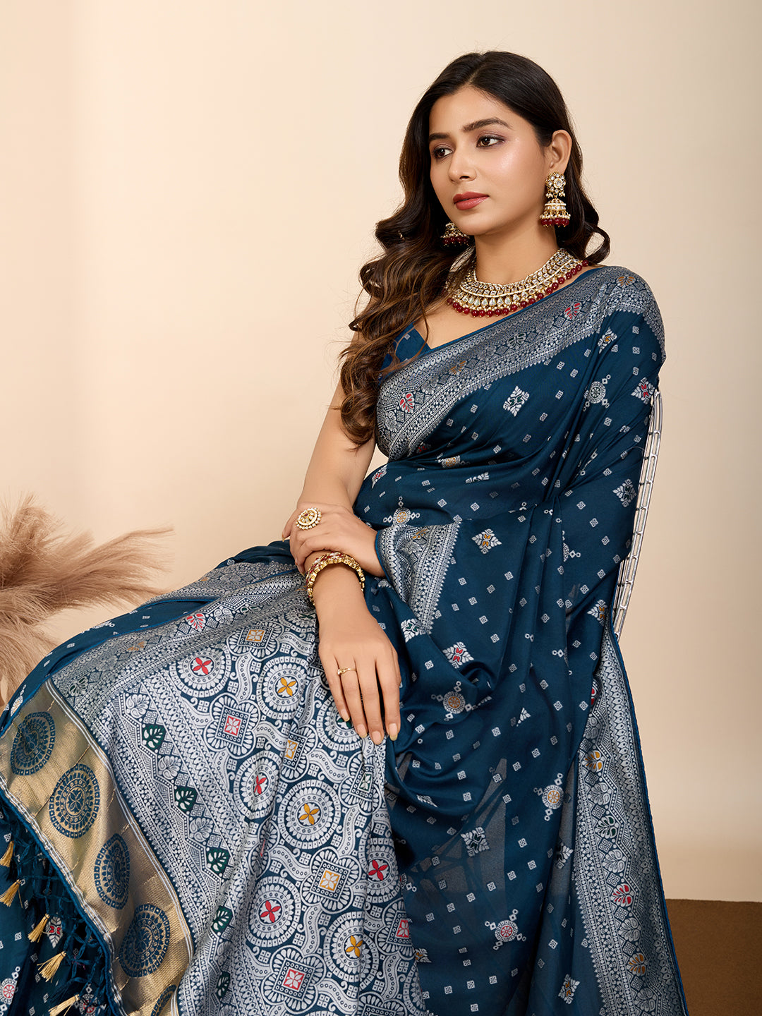 Graceful pure blue silk saree with traditional Mina Kari weaving and rich zari pallu