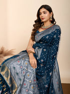 Graceful pure blue silk saree with traditional Mina Kari weaving and rich zari pallu