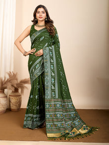 Pure Green Silk Saree with Meena Kari Weaving & Rich Pallu Elegant Festive
