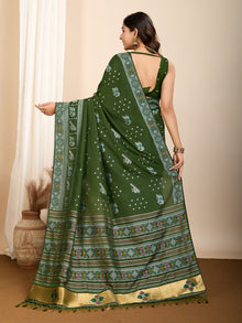 Pure Green Silk Saree with Meena Kari Weaving & Rich Pallu Elegant Festive
